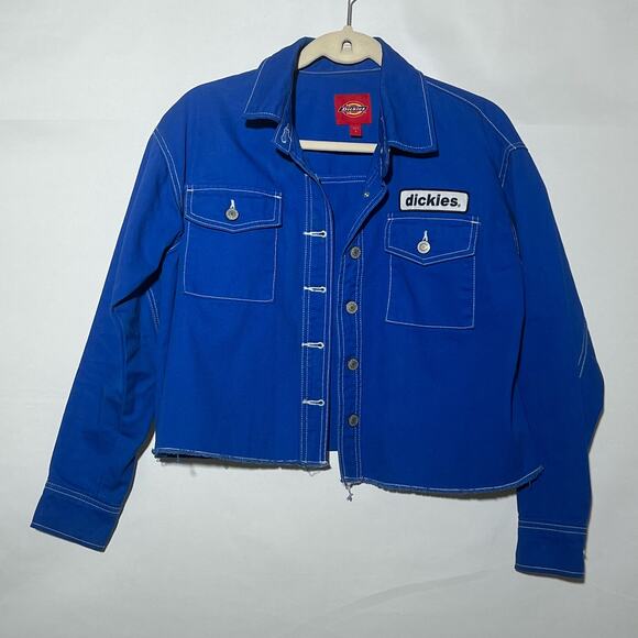 Dickies Blue Jean Crop Denim Jacket Logo Womens Size S Casual Y2K - Picture 1 of 9